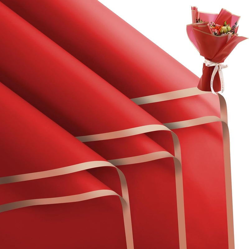 FUHITIM 20 Sheets Flower Wrapping Paper - Waterproof Floral Bouquet Packaging Paper for DIY Crafts，Florist Supplies Packaging Paper for Wedding Birthday Gift (Red) - Image 1